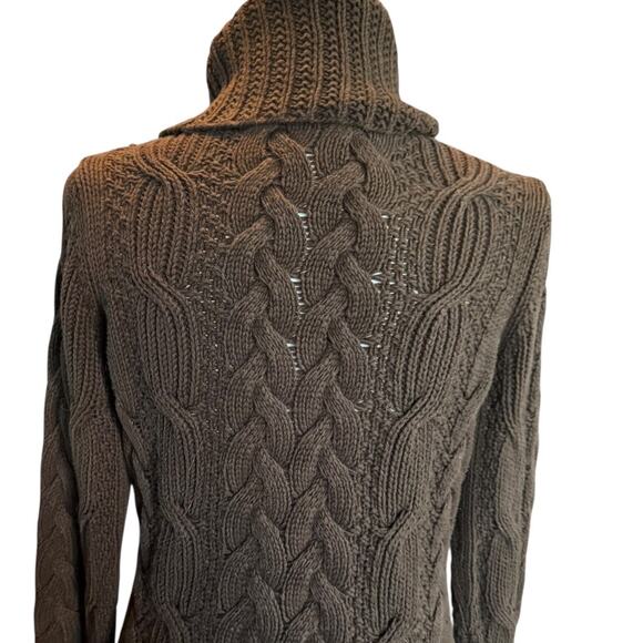 Vintage Banana Republic Brown Cable Knit Turtleneck Sweater Made in Hong Kong M - Picture 7 of 10